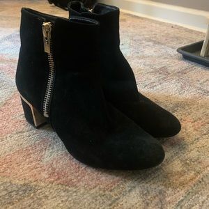 DKNY Suede Crosbi Booties with Gold Detail